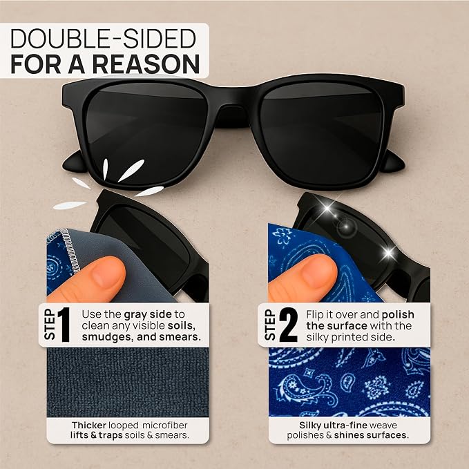 Microfiber Wholesale Quick Cloth Glasses Cleaning Cloths 8x8 Paisley Blue | 1-Pack with Case | Double-Sided Lens Cleaner Eyeglasses, Camera, Screens & Glass | Reusable Microfiber Glass Polishing Cloths - Image 3