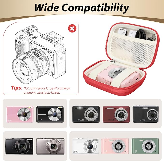 Digital Camera Case for KODAK PIXPRO FZ55/FZ45, Case Only, Tomato Red | Fits CAMKORY DC403 and Canon PowerShot ELPH 360 HS Compact Digital Cameras, Small Hard Shell Camera Pouch with Mesh Pocket - Image 3
