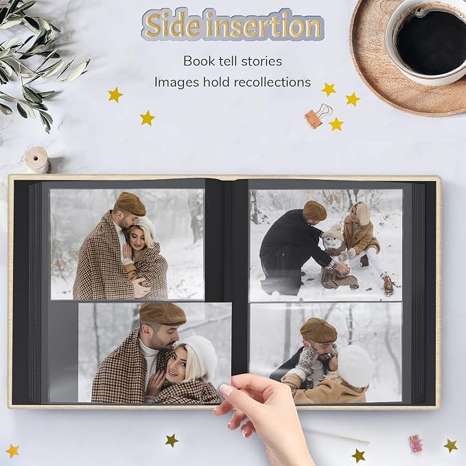 Popotop 4x6 Photo Album 200 Pictures, Linen Hardcover, Reinforced Spine | Compact 200-Photo Capacity, Acid-Free PP Slip-In Pockets, 2 Photos per Page, Black Inner Pages, No Memo Space - Image 5