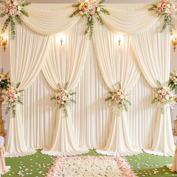 10 Panels Champagne Backdrop Curtains for Wedding Party Wrinkle Free Backdrops Curtain Drapes Fabric Decorations Photo Back Drop Cloth for Baby Shower Photography Stage Reception 50ft(W) x 12ft(H) - Image 3