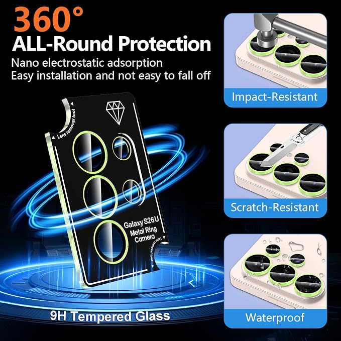 for Samsung Galaxy S26 Ultra Camera Lens Protector, Individual Metal Ring Tempered Glass Lens Cover, [Strong Adsorption] Scratch Resistant Ultra-Thin HD Clear Lens Cover, 1 Set-Yellow Shine - Image 4