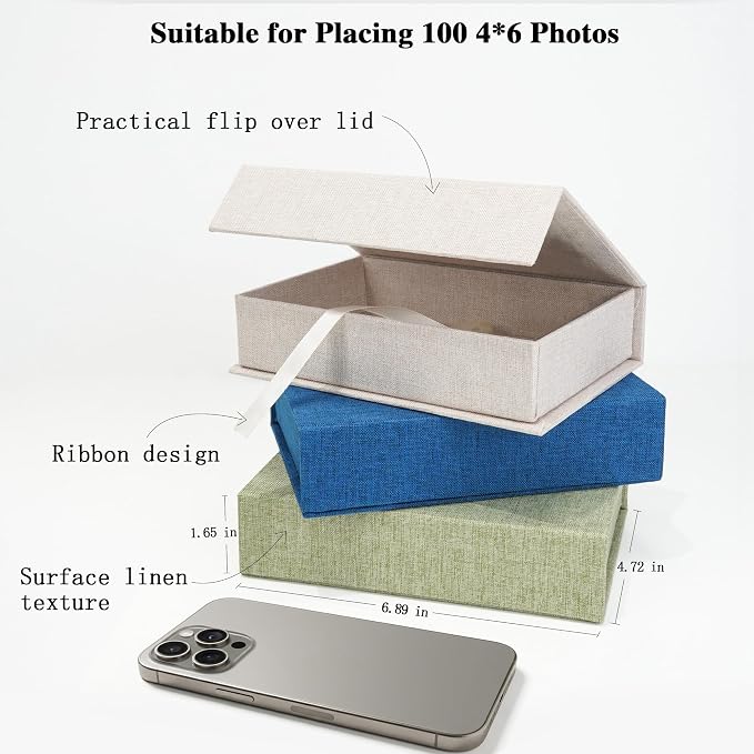 Vienrose Small Photo Storage Box, 4"x6", Linen Postcard Keeper, Grass Green | 1Pc Sturdy Linen Cover Box for Photos, Postcards & Sticker Storage, Perfect for Home, Office, Craft Room, and Travel - Image 2