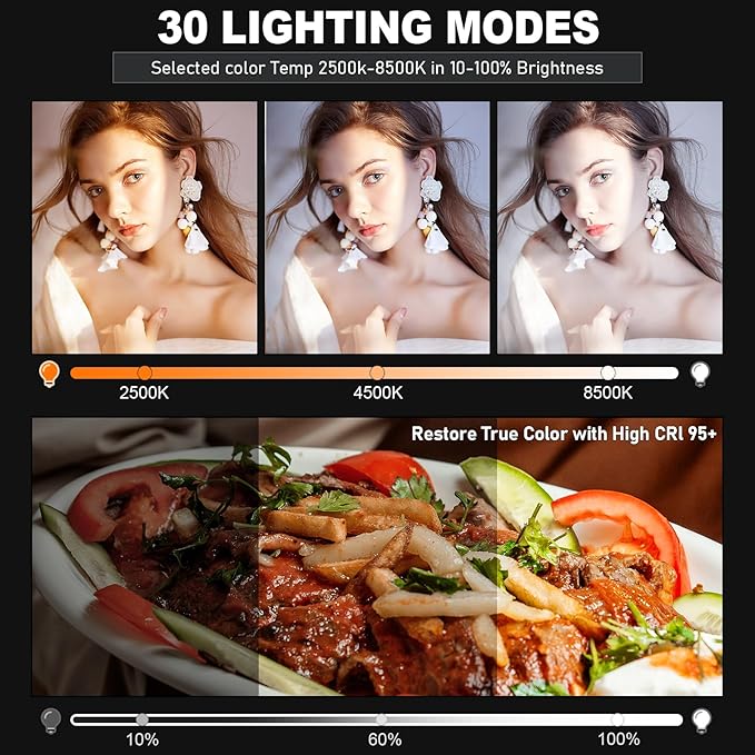 30W Upgraded Photography Lighting Kit, Anautin 1-Pack LED Video Lighting for Video Recording, 3700Lux Studio Lights with Tripod Stand for Photography, Streaming, Gaming, Podcast, Filming, Vlogging - Image 3