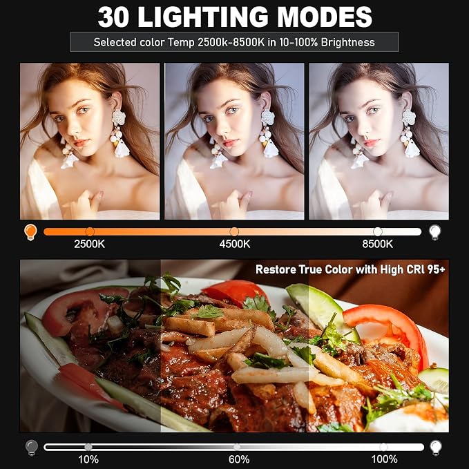 30W Upgraded Photography Lighting Kit, Anautin 2-Pack LED Video Lighting for Video Recording, 3700Lux Studio Lights with Tripod Stand for Photography, Streaming, Gaming, Podcast, Filming, Vlogging - Image 3