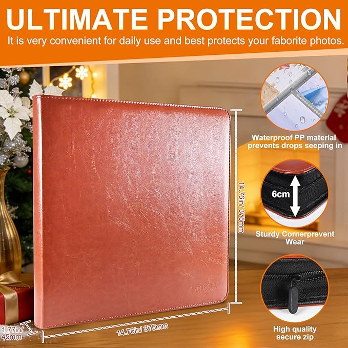 4x6 Photo Album for 3-Ring Binder – Zippered Leather Picture Albums Kit with 20 Page Protectors, Holds 200 Mixed Layout Photos, Large Capacity Family Wedding Anniversary Baby Album Book, Brown - Image 3