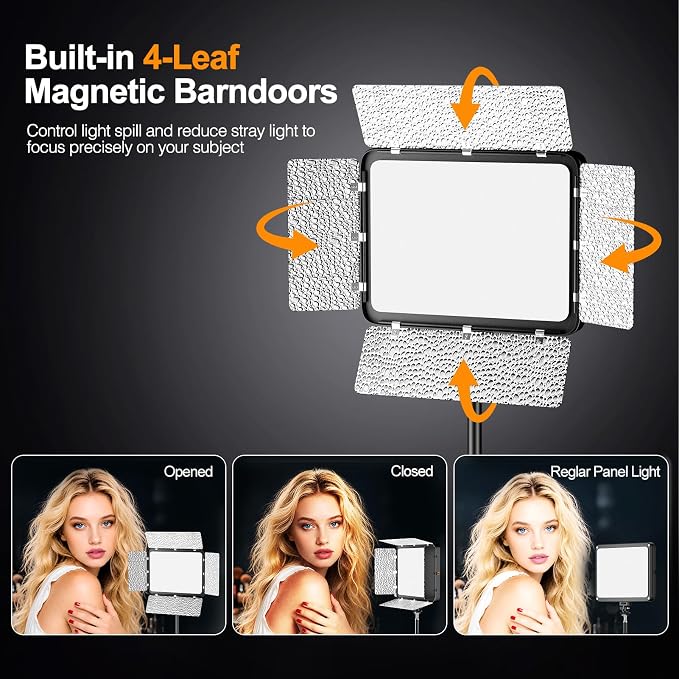 EMART 1-Pack LED Video Light Kit with Phone Holder & Barndoor | 2800-7000K Dimmable Studio Lights, 73'' Streaming Light for Video Recording, YouTube, Vlog, Photography, Content, Podcast - Image 5
