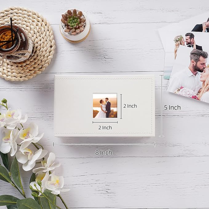 potricher Small Photo Album 4x6 100 Photos, Leather Cover, White | Leather 4x6 Picture Album with 100 Horizontal Pockets, Photo Book for Family, Wedding, Anniversary, and Baby - Image 2