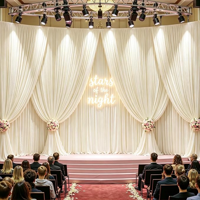 32ftx10ft Wrinkle Free Beige Backdrop Curtain - 10 Feet Photography Backdrop Drapes, Silky Polyester Back Drop Cloth for Wedding Baby Shower Balloon Arch Background - Image 2