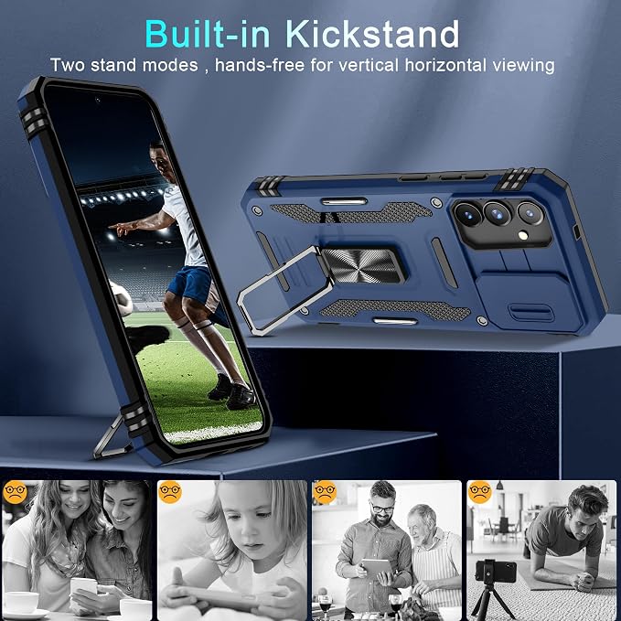 DEERLAMN Case for Samsung Galaxy S25 Plus/S24 Plus 6.7-Inch with Slide Camera Cover+Screen Protector(1 Pack), Rotated Ring Kickstand Military Grade Shockproof Protective Cover-Navy Blue - Image 5