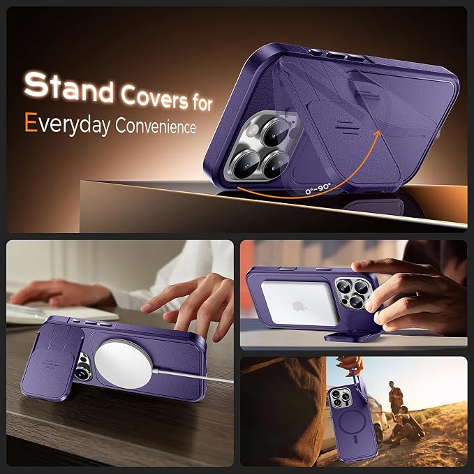 TOCOL for iPhone 16 Pro Max Case with Slide Camera Cover, Kickstand and Camera Control Button, Fit for MagSafe, Rugged Solid Phone Case, Non-Slip, Drop Protection, Midnight Purple - Image 4