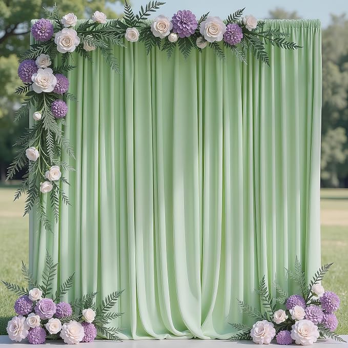 Sage Green Backdrop Curtain for Parties Backdrop Drapes 10x10FT | Wrinkle Free Polyester Curtain Backdrop Draping Fabric for Backdrop Photoshoot Birthday Party Background, 2 Panel 5x10FT by Wokceer