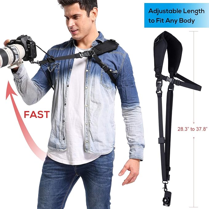waka Camera Neck Strap with Quick Release, Safety Tether and Underarm Strap | Adjustable Camera Shoulder Sling Strap for Nikon Canon Sony Fuji DSLR Camera, Black - Image 6