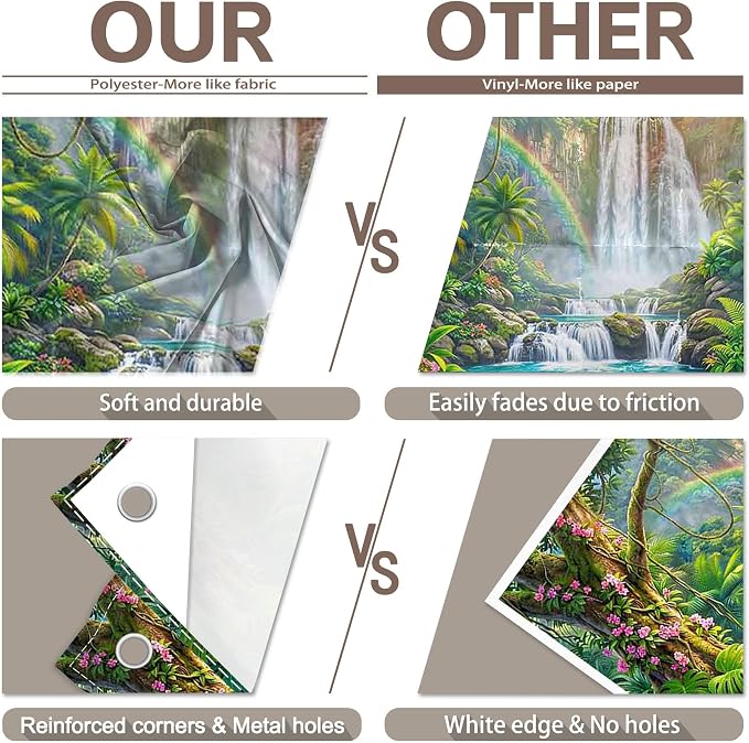 Fabric 12x8ft Rainforest Backdrop Tropical Jungle Waterfall Banner | Summer Event Natural Scenery Photography Background, Kids Adult School Party Decorations, Classroom Photo Props, Polyester - Image 5