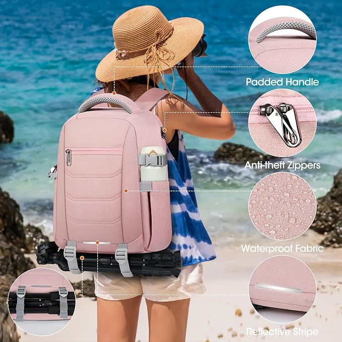 SDYSM Camera Bag Backpack Professional for DSLR SLR Mirrorless Camera | 14 Inch Waterproof Camera Laptop Backpack with Rain Cover Anti Theft Travel Case Large Capacity Photography Backpack, Pink - Image 6