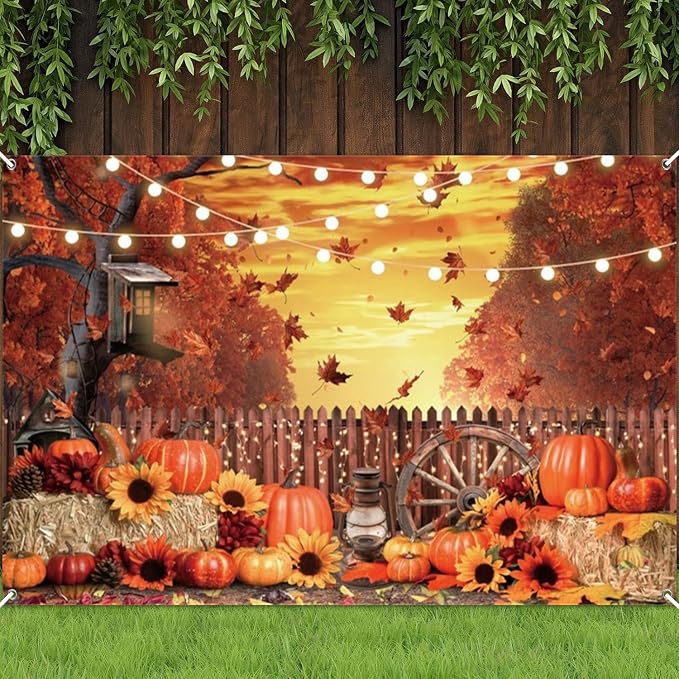 Fall Banner 7x5ft Polyester Harvest Hay Farm Pumpkin Patch Backdrop Sunflower Maple Photo Backdrops Thanksgiving Banner Decorations for Party - Image 8