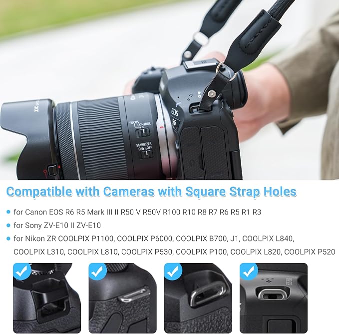R50 V R6 R5 II Camera Hand Wrist Shoulder Neck Strap Adapter Loop Connector | Camera Strap Adapter for Canon EOS R6 R5 Mark III II R50V R100 R10 R8 R7 R6 R5 R1 R3 for Sony ZV-E10 II ZVE10 II ZVE10II ZR - Image 2