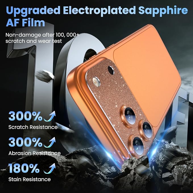 Uyiton for iPhone 17 Pro Max Camera Lens Protector, Metal Frame Glass Cover | Not Easy to Break, Strong Adsorption, Case-Friendly, Metal 9H Sapphire Glass Rear Camera Screen Cover, Glitter Orange - Image 6