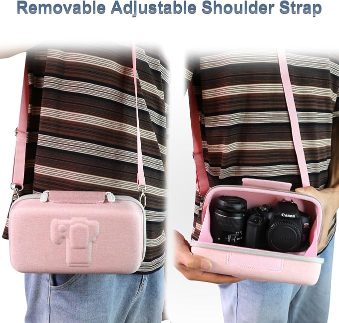 Case for Canon EOS Rebel T7/R50/R100 DSLR SLR Camera and 18-55mm Len Pink | Hard Carrying Travel Case for Canon EOS Rebel T7/R50/R100/R50 V/T6/R8/R10/RP/SL3/R5/T100 DSLR SLR Camera and 18-55mm Len - Image 7