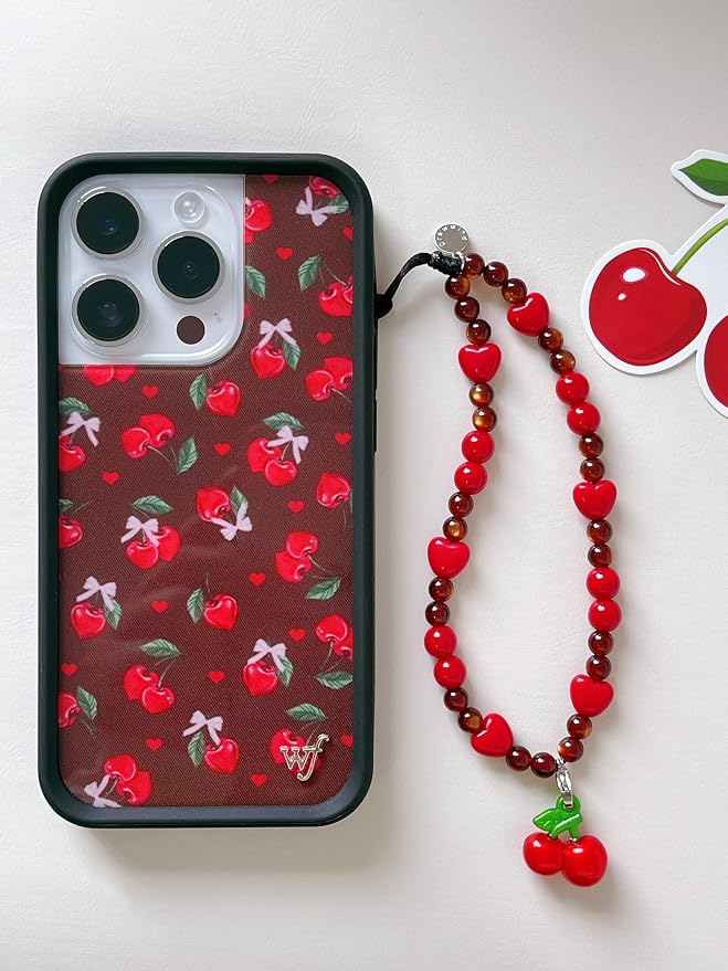 Drawwind Phone Charm Beaded Wristlet Strap Universal Cell Phone Lanyard Cute Bracelet Wrist Strap Beaded Chain String Handmade Accessories for Case Camera Bags (Sweet Cherries) - Image 2