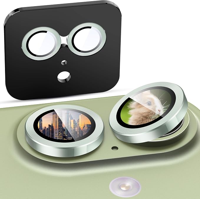 Suoman 2-Pack for iPhone 17 Camera Lens Protector, [CD Lines] [Strong-Adhesion] Metal Texture Style Tempered Glass Camera Lens Cover [with Auto Alignment Tool Kit] -Green by Suoman