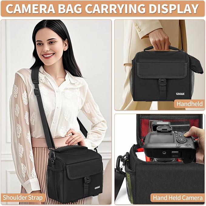 Camera Carrying Case, Camera Storage Bags Anti-Shock Crossbody Camera Case | Compatible for Canon, Nikon, Sony, Fuji DSLR/SLR/Mirrorless Cameras, Lens and Accessories, 9''× 4.7''× 7.5'', Black - Image 5