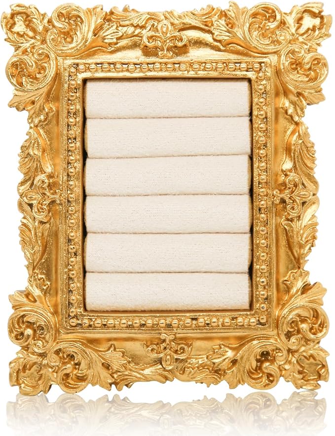Vintage Gold Ring Frame Holder for Women, 3.94x3.54 In Picture Frame Engagement Ring Organizer Holder with Velvet Cushion, Jewelry Display Stand for Wedding Ceremony, Jewelry Display by Unknown