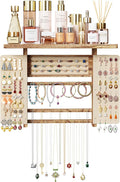 Emfogo Jewelry Organizer Hanging Wall Mounted Jewelry Holder, 5-in-1 Large Capacity Necklace Organizer Display for Ring, Necklaces, Bracelets, Earrings (Rustic Wood) by Emfogo
