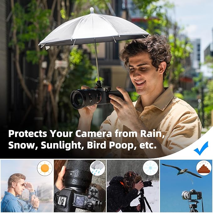 19.7" DSLR Mirrorless Camera Hot Shoe Umbrella Sun Shade Cover Silver | Camera Umbrella for EOS R100 R50 R50V R6 Mark III Rebel T7 90D A7RVI A7IV A6700 A6400 Z6III Z50II D7500 XM5 XE5 X100VI - Image 2
