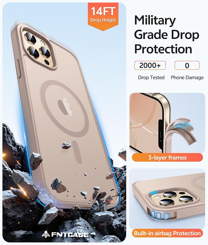 FNTCASE for iPhone 12 Pro Max Case, Fit for Magsafe, Translucent Matte Back | Strong Magnetic Charging, Shock Absorbent, 14FT Military Grade Drop-proof, Anti Slip, Desert Gold - Image 5