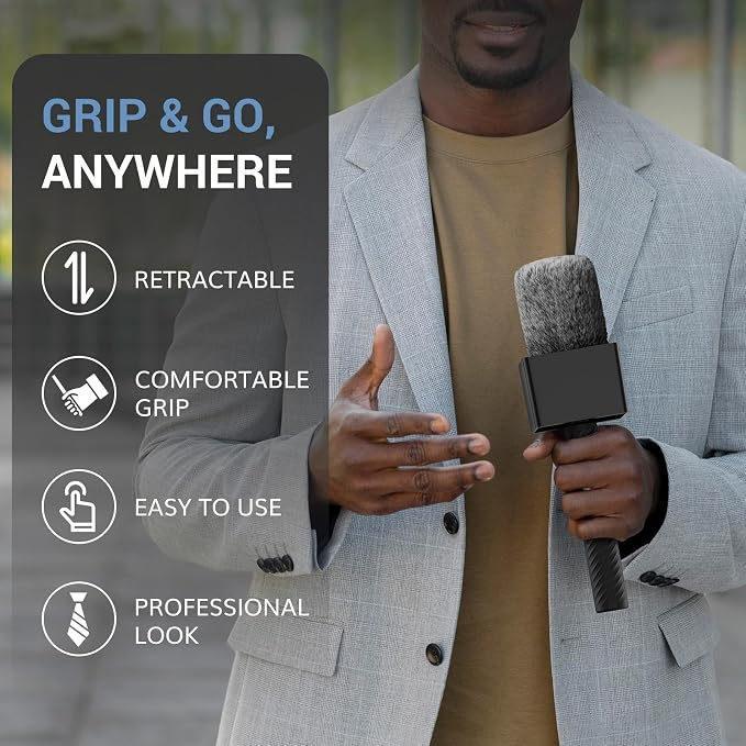TONOR Wireless Mic Handle Compatible with DJI, RODE, Hollyland, Adjustable length Microphone Stand for ALL Lavalier Mic, Channel Flag Box, Rubber Grip, Wind Muff for Vlog, Reports, Interview, TP40 - Image 8