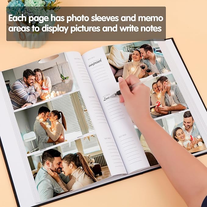 4x6 Photo Album Holds 360 Photos Writing Space, PU Leather, Black | Clear Acid-Free Sleeves, Memo Writing Areas, Front Display Window, Baby, Wedding, Travel & Family Picture Keepsakes - Image 4