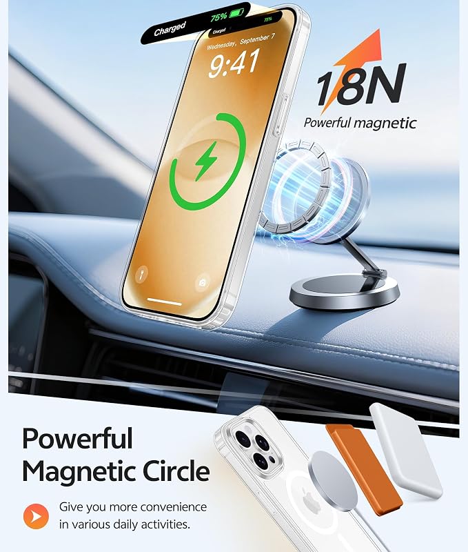 FNTCASE for iPhone 13 Pro Case, Fit for Magsafe, Screen Protector Clear | Anti Yellowing Magnetic Back, 14FT Military Grade Drop Protection, Shockproof Protective Phone Cover, Transparent - Image 3
