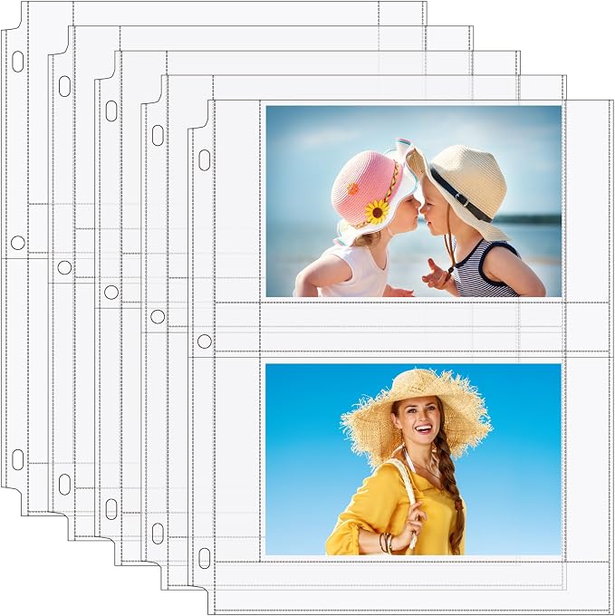 MaxGear 60 Pack 4x6 Photo Sleeves for 3 Ring Binder (240 Pictures),2 Pocket | Heavy-Duty Archival Page Protectors, Clear Photo Album Refill Pages, Plastic Postcard Sleeves, Recipe Card Binder Inserts by MaxGear