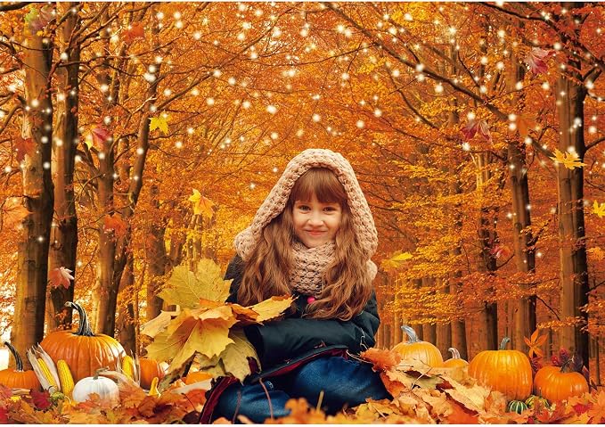 7x5FT Polyester Fall Autumn Photo Backdrop for Photography Autumn Forest Scenery Maple Leaves Pumpkins Background Fall Thanksgiving Day Friendsgiving Party Decorations Fabric - Image 6