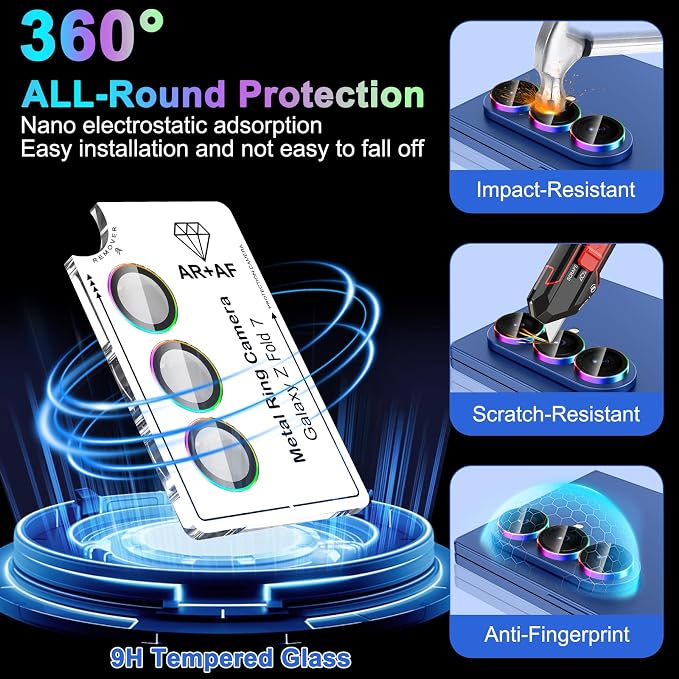 Meshine for Samsung Galaxy Z Fold 7 Camera Lens Protector,Scratch Proof,Strong Adsorption,9H Hardness with Metal Ring Camera Cover,Ultra Thin Case Friendly, Accessories Lens Protector,Colorful - Image 3