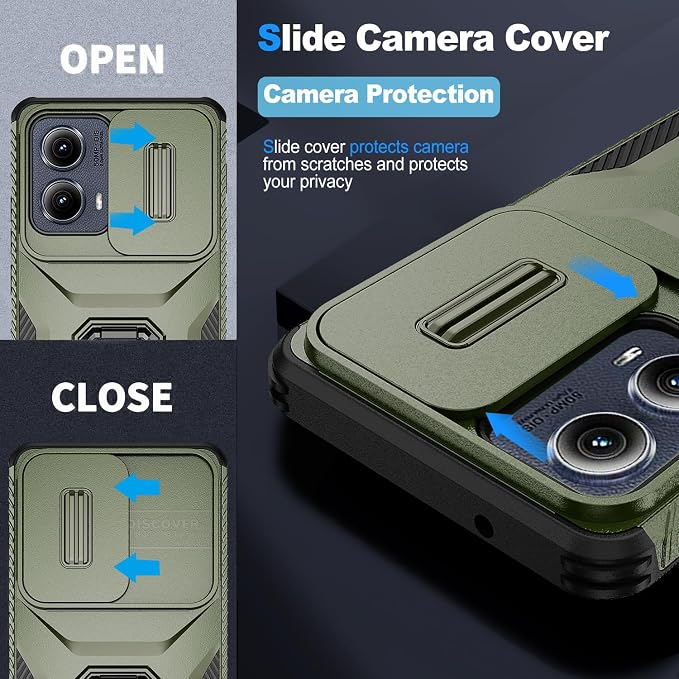 for Moto Edge 2024 Case,with Sliding Camera Lens Cover,HD Screen Protector,360° Rotating Ring Kickstand, Military-Grade Shockproof Protective Cover for Motorola Moto Edge 2024,Army Green - Image 3