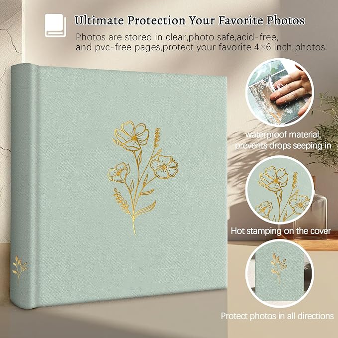 Holoary Photo Album 4x6 200 Photos, 200 Pockets 4”x6” Picture Album, Linen Fabric Cover Big Picture Book for Photos with Writing Area, 4x6 Photo Albums for Family Weddings Travel Memories(Sage) - Image 4