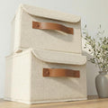 Decorative Linen Storage Boxes with Lids - Spacious Set of 2 Organizer Bins | The Perfect Small Container for Home Decor - Safely Store Photos, Documents and Memory Box Keepsakes in Style by ZICOTO