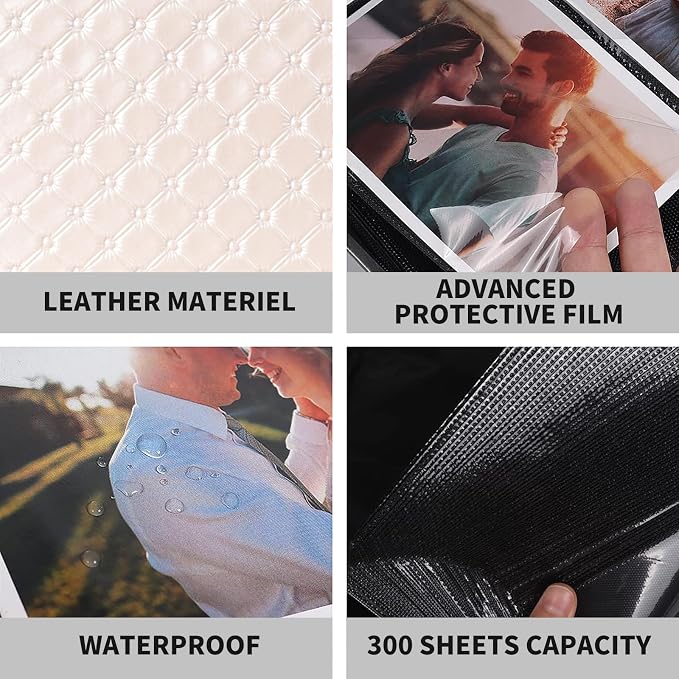 RECUTMS Photo Album 4x6 Pictures, 300 Pockets Large Capacity Picture Album | Acid-Free Black Pages, Leather Cover, Horizontal Pockets, Custom Photo Cover, Perfect for Wedding, Family&Trave - Image 5