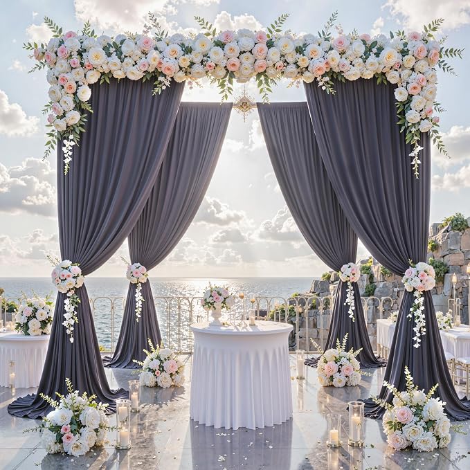 40 ft x 10 ft Wrinkle Free Charcoal Backdrop Curtain for Parties, Dark Grey Polyester Photo Backdrop Drapes for Baby Shower Wedding Engagement Birthday Party Backdrop Stand, 8 Panels 5ft x 10ft - Image 2