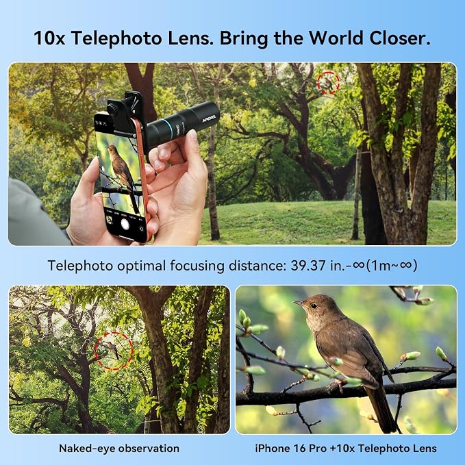 APEXEL 10X Tele-Macro Pro Dual Lens 2-in-1 for iPhone | Clip-On Telephoto & Macro Lens for Samsung/Android | 10x Zoom for Concerts, Travel, and Outdoor Exploration | Pro Photography - Image 7