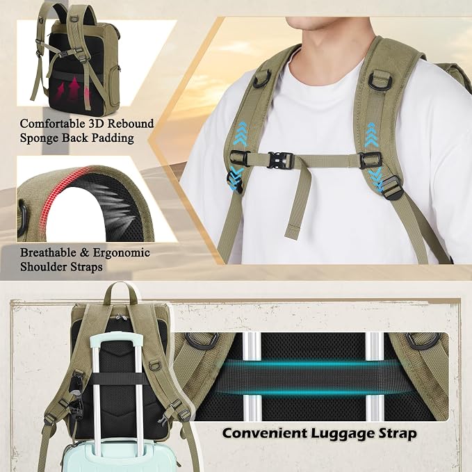 RAINSMORE Camera Backpack, DSLR SLR Mirrorless Camera Bag for Photographer | 15.6 Inch Vintage Canvas Camera Case with Laptop Compartment & Tripod Holder & Rain Cover for Sony Canon Nikon Fujifilm Green - Image 8