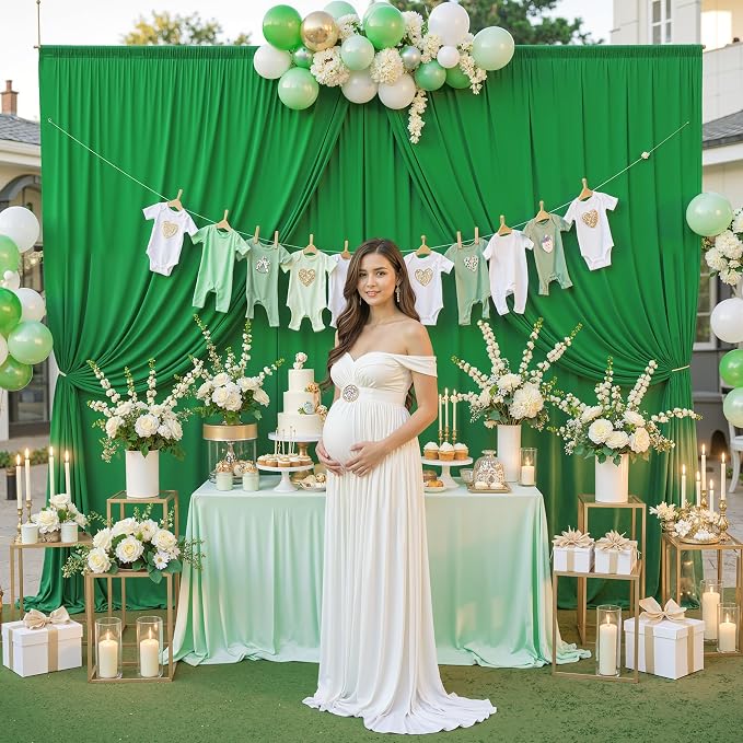 10 ft x 10 ft Wrinkle Free Green Backdrop Curtain for Parties, 2 Panels 10ft Polyester Green Photo Backdrop Drapes for Graduation Birthday Wedding Party Stage Curtains - Image 8