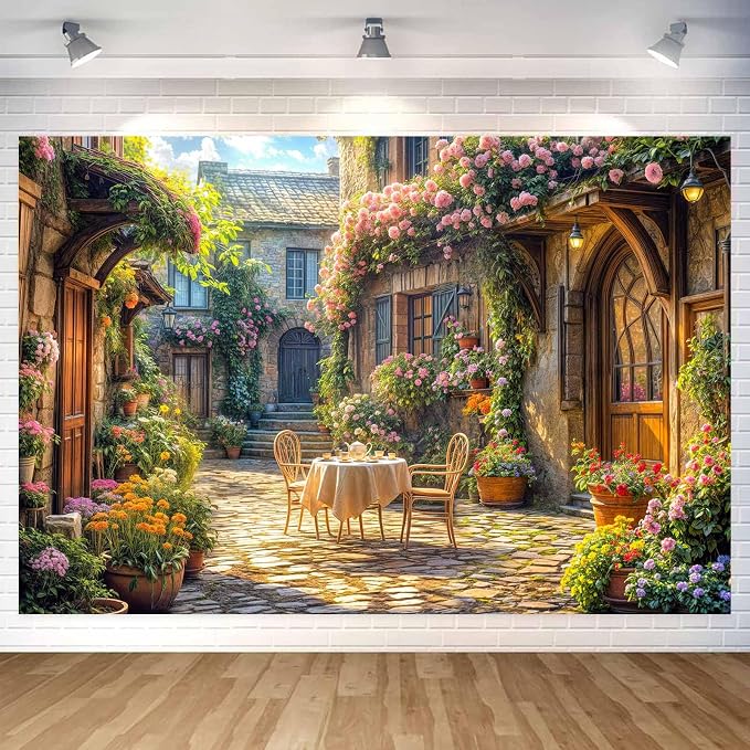 15X10ft Italian Theme Backdrop Italy Town Street Backdrop for Photography, Europe Village Town Landscape Photography Background Garden Tea Party Barnner Photo Studio Props, Color-2 - Image 4
