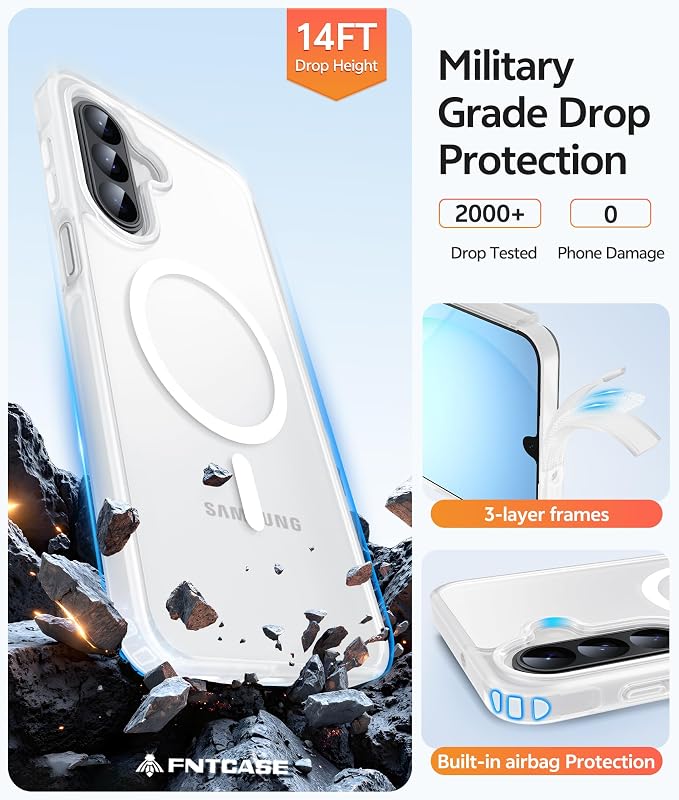 FNTCASE for Galaxy A17/A16 5G Phone Case, Fit for Magsafe, Screen Protector | Translucent Matte, 14FT Military Grade Drop Protection, Slim Shockproof Protective, for Samsung A 17 A 16 Cover, White - Image 5