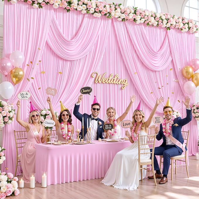 8 Panels Pink Backdrop Curtains for Wedding Party Wrinkle Free Backdrops Curtain Drapes Fabric Decorations Photo Back Drop Cloth for Baby Shower Photography Stage Reception 40ft(W) x 12ft(H) - Image 2