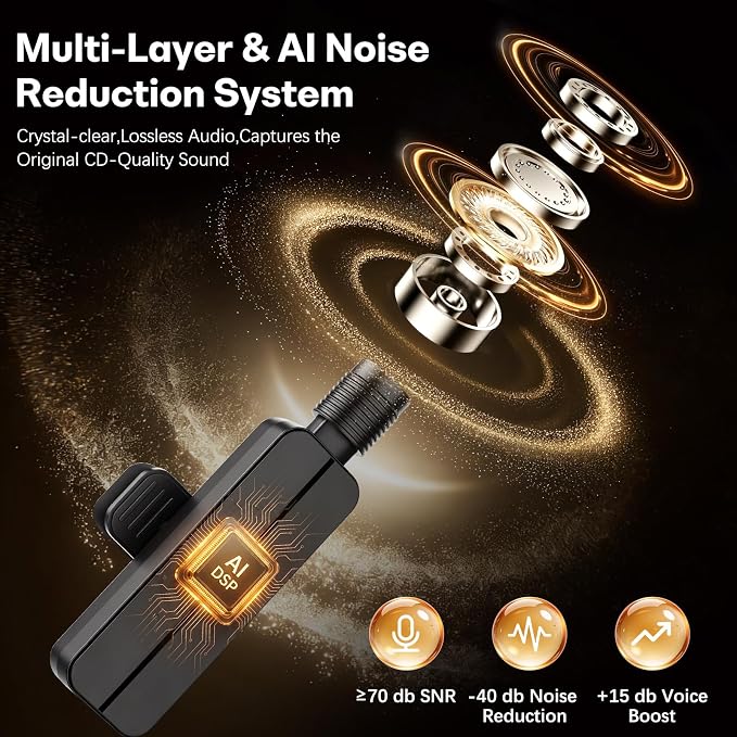 3 in 1 Wireless Mini Microphone for iPhone Android Phone Camera: Lavalier Lapel Mic for Video Recording - Noise Cancelling Clip on Shirt Microphones for Tiktok YouTube Podcast Vlogging - Image 2