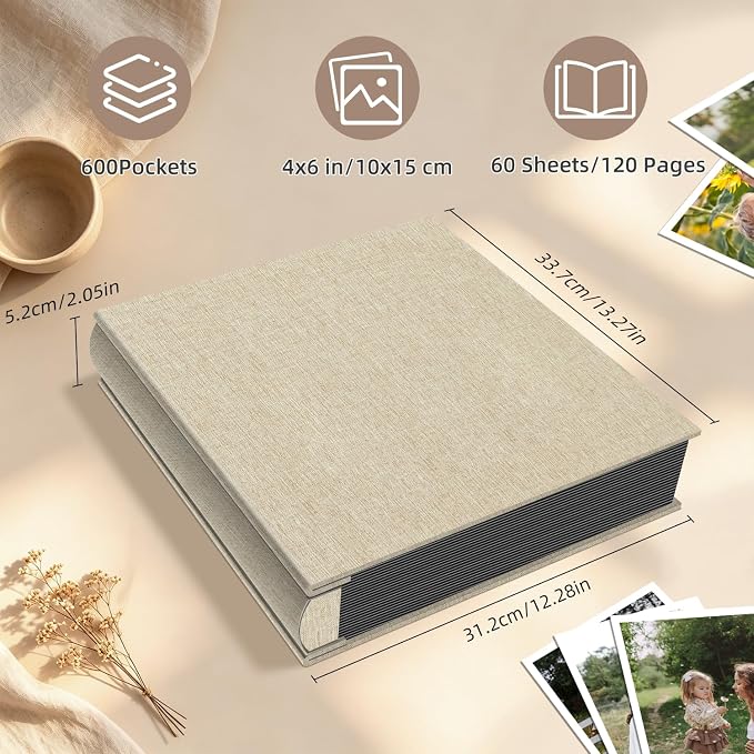 Popotop Photo Album 4x6 600 Pockets for Wedding Gifts,Linen Hardcover Picture Albums for Family Anniversary Baby Vacation Pictures - Image 3