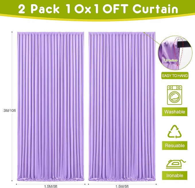 Lavender Purple Backdrop Curtain Drapes for Parties, 2Pack 10x10FT | Wrinkle Free Polyester Curtain Backdrop Draping Fabric for Backdrop Photoshoot Birthday Party Background, 4 Panel 5x10FT - Image 2