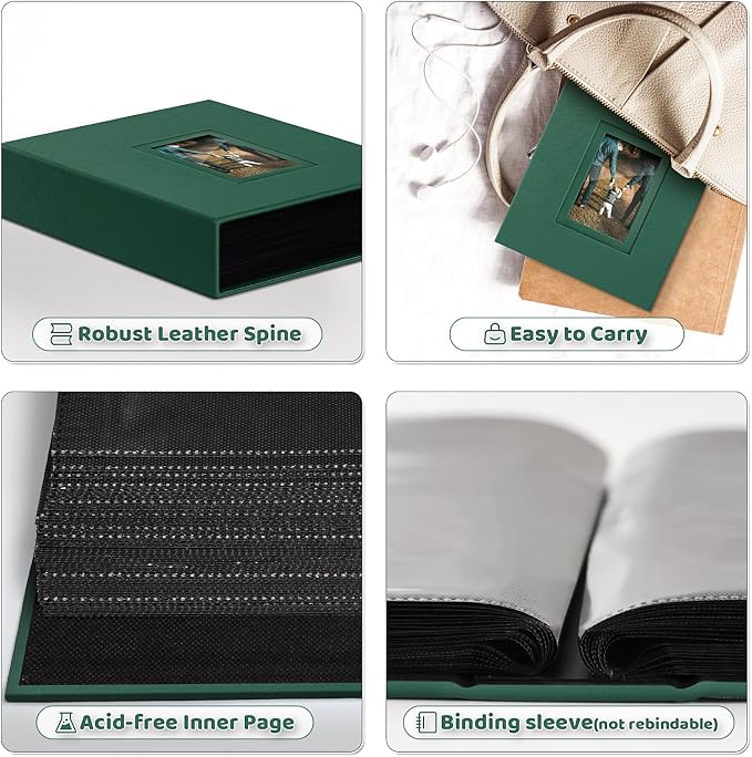 Popotop 4x6 Photo Album Holds 100 Pictures, Vegan Leather Hardcover | 100 Photos Capacity, Acid-Free Clear Slip-In Pockets, Compact Format, Front Photo Window, Gifts for Family Wedding Baby - Image 4